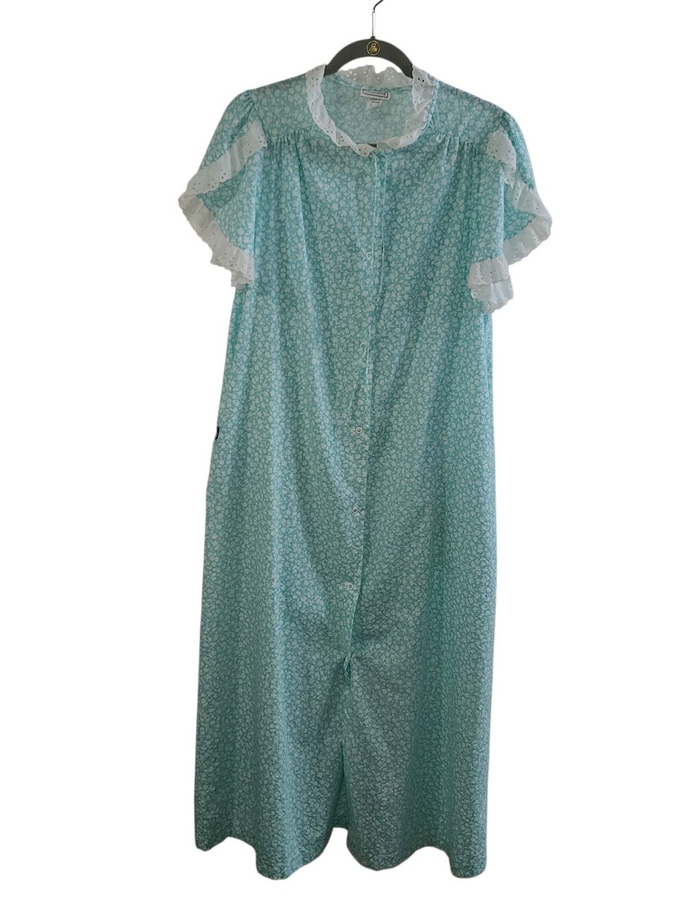Vintage Granny night gown Lace & Ruffle trim house coat cotton women's large